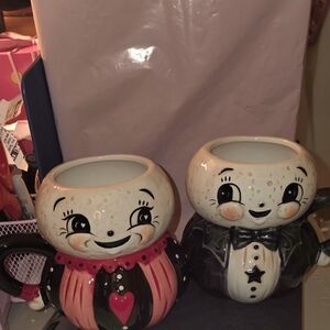 SOLD Parker Ceramic Clown Mugs - Black and Pink